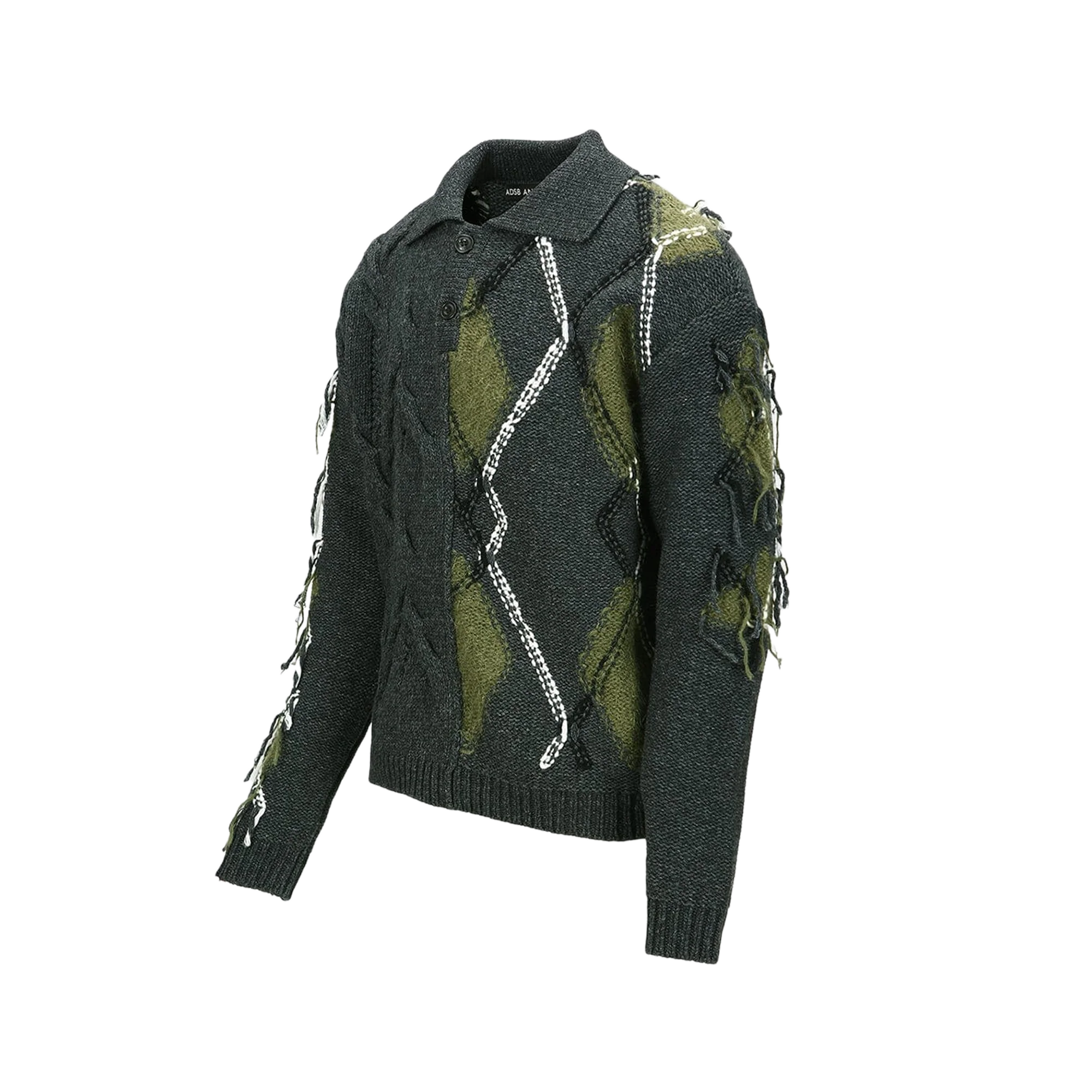 Andersson Bell Argyle Fisherman Polo Sweater Charcoal - Image 2