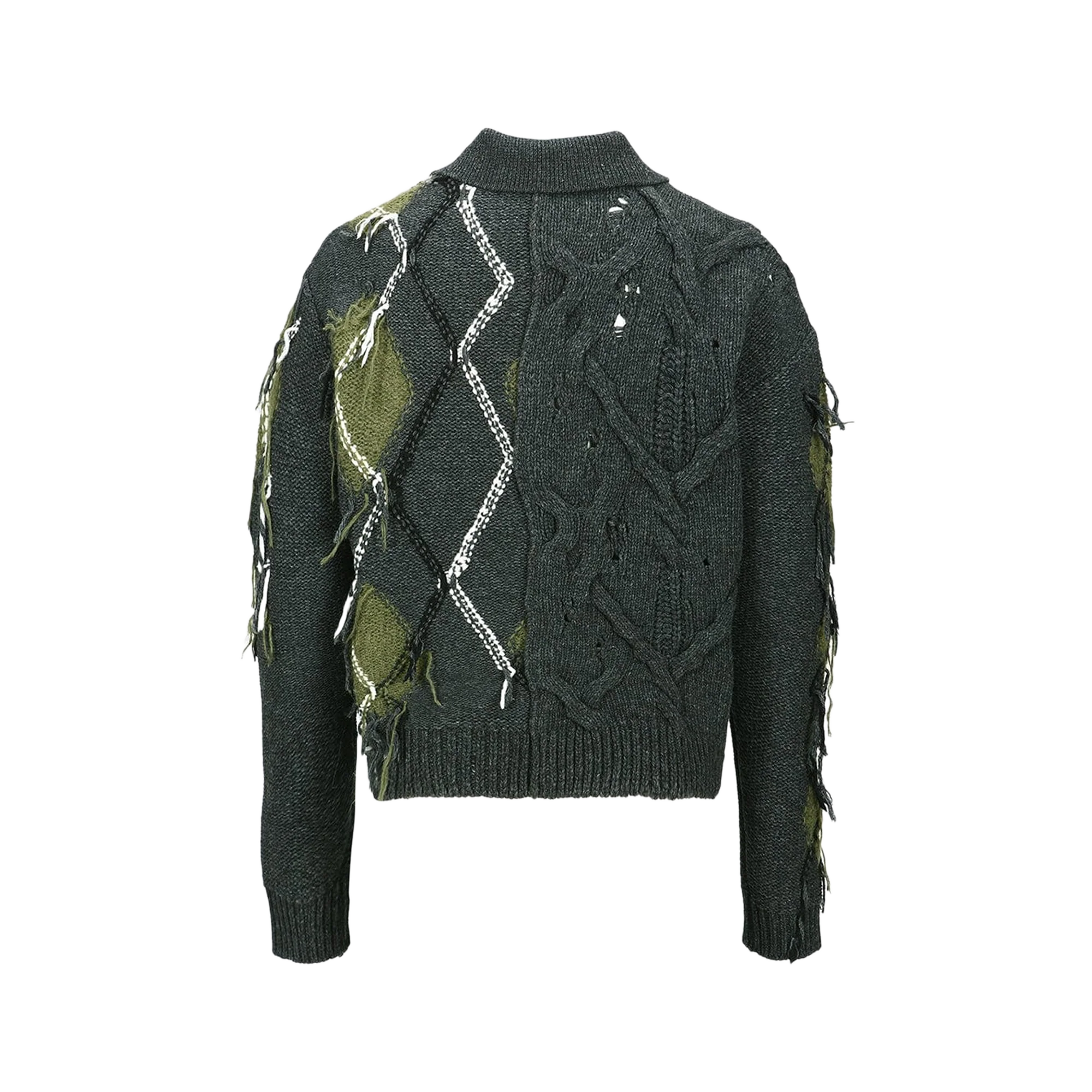 Andersson Bell Argyle Fisherman Polo Sweater Charcoal - Image 3