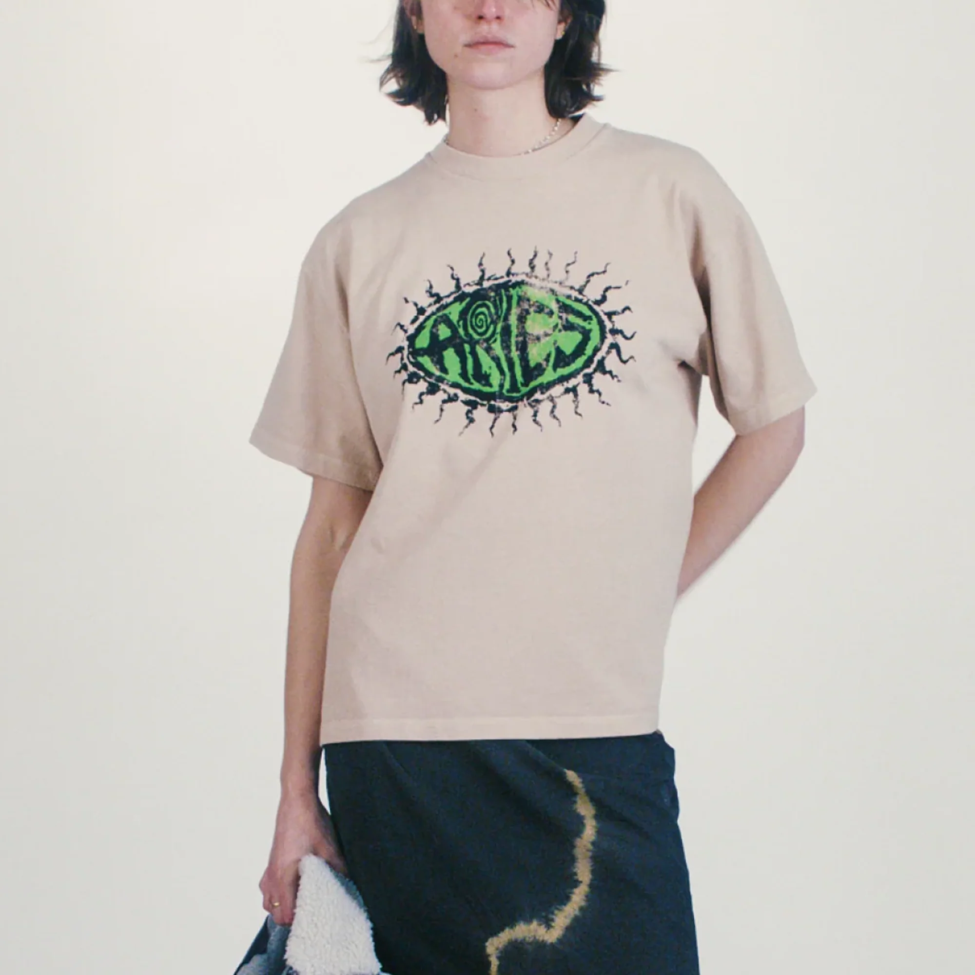 Aries Faded Grunge Short Sleeve T-Shirt Beige - Image 3