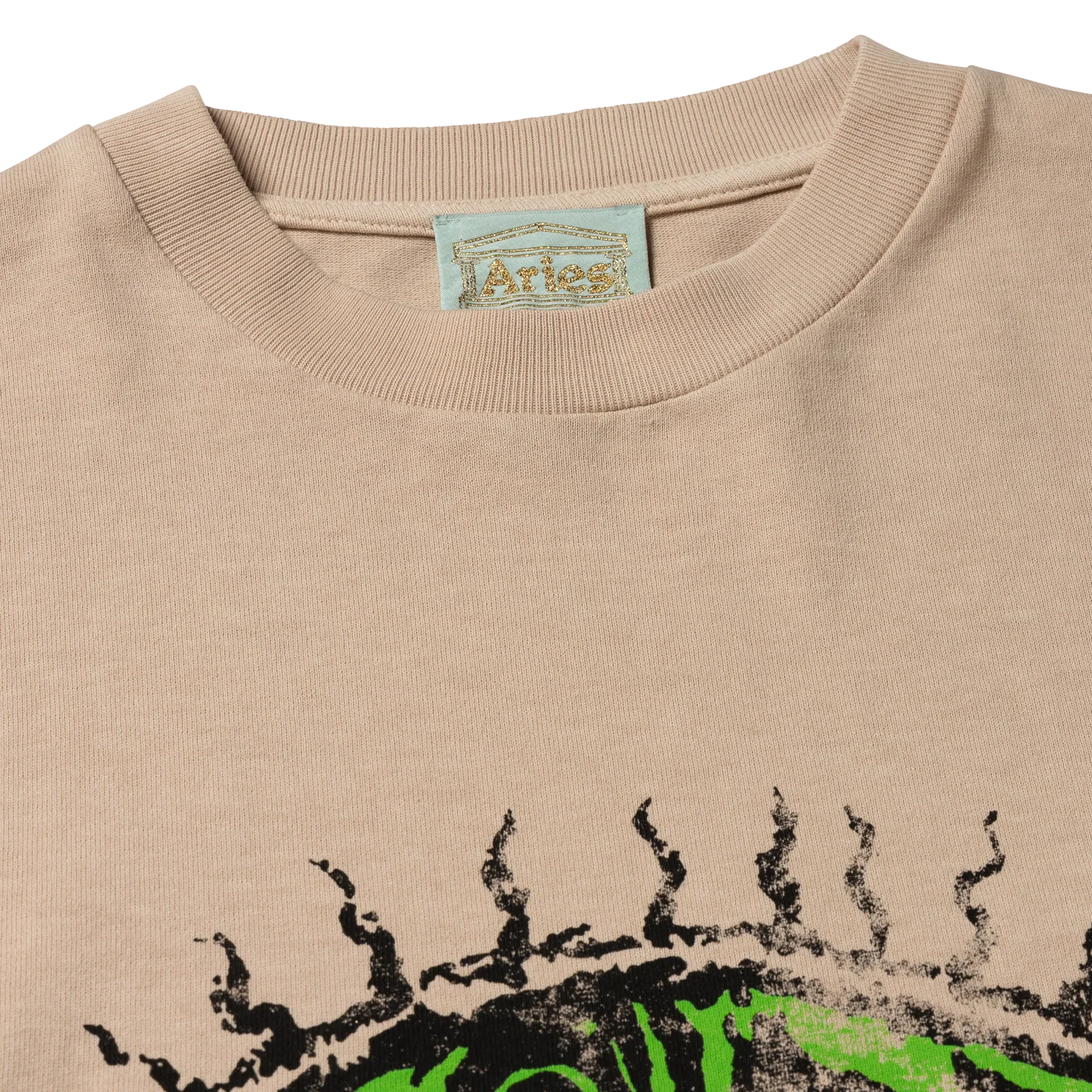 Aries Faded Grunge Short Sleeve T-Shirt Beige - Image 5