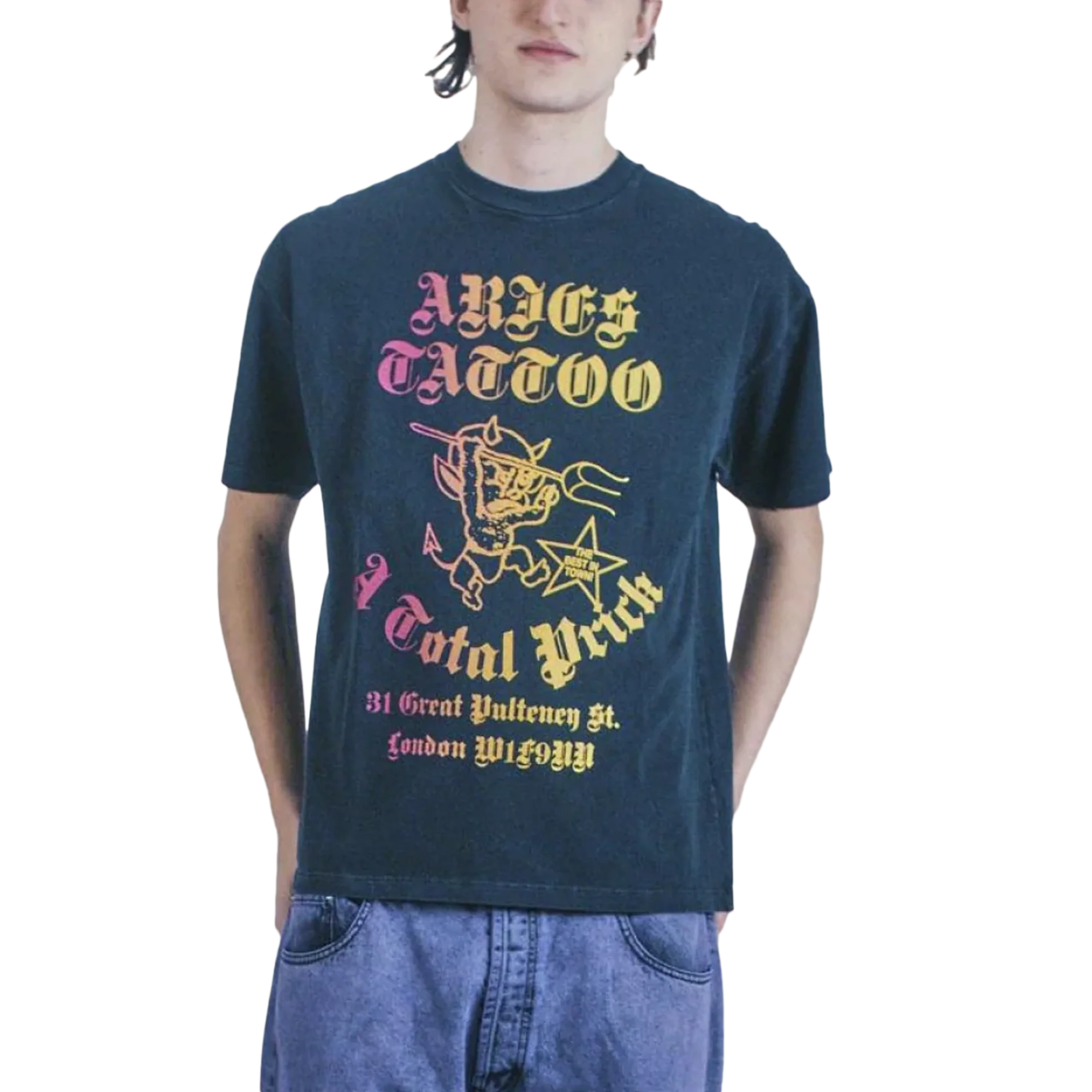 Aries Faded Tattoo Shop Short Sleeve T-Shirt Black - Image 2