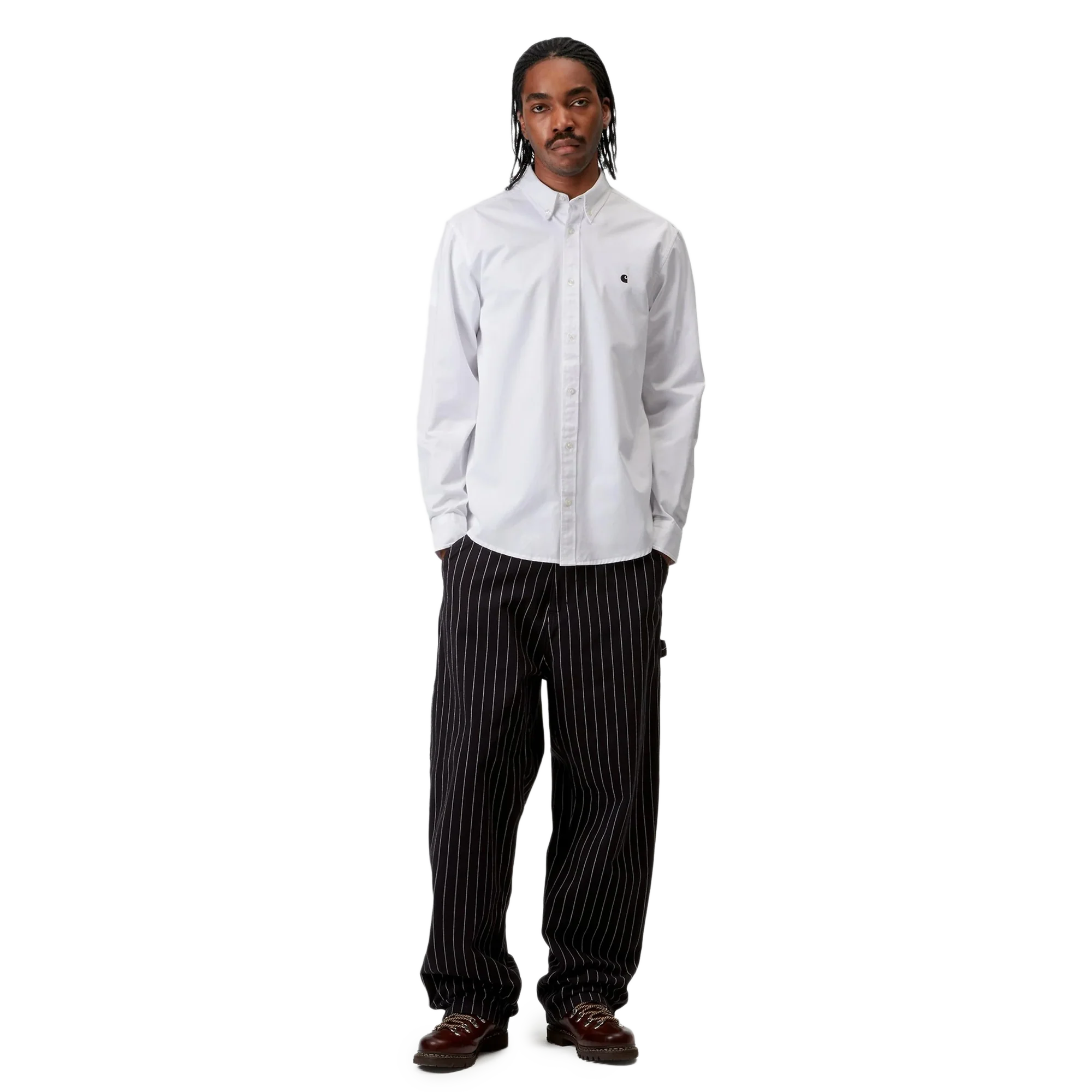 Carhartt WIP L/S Madison Shirt White/Black - Image 5