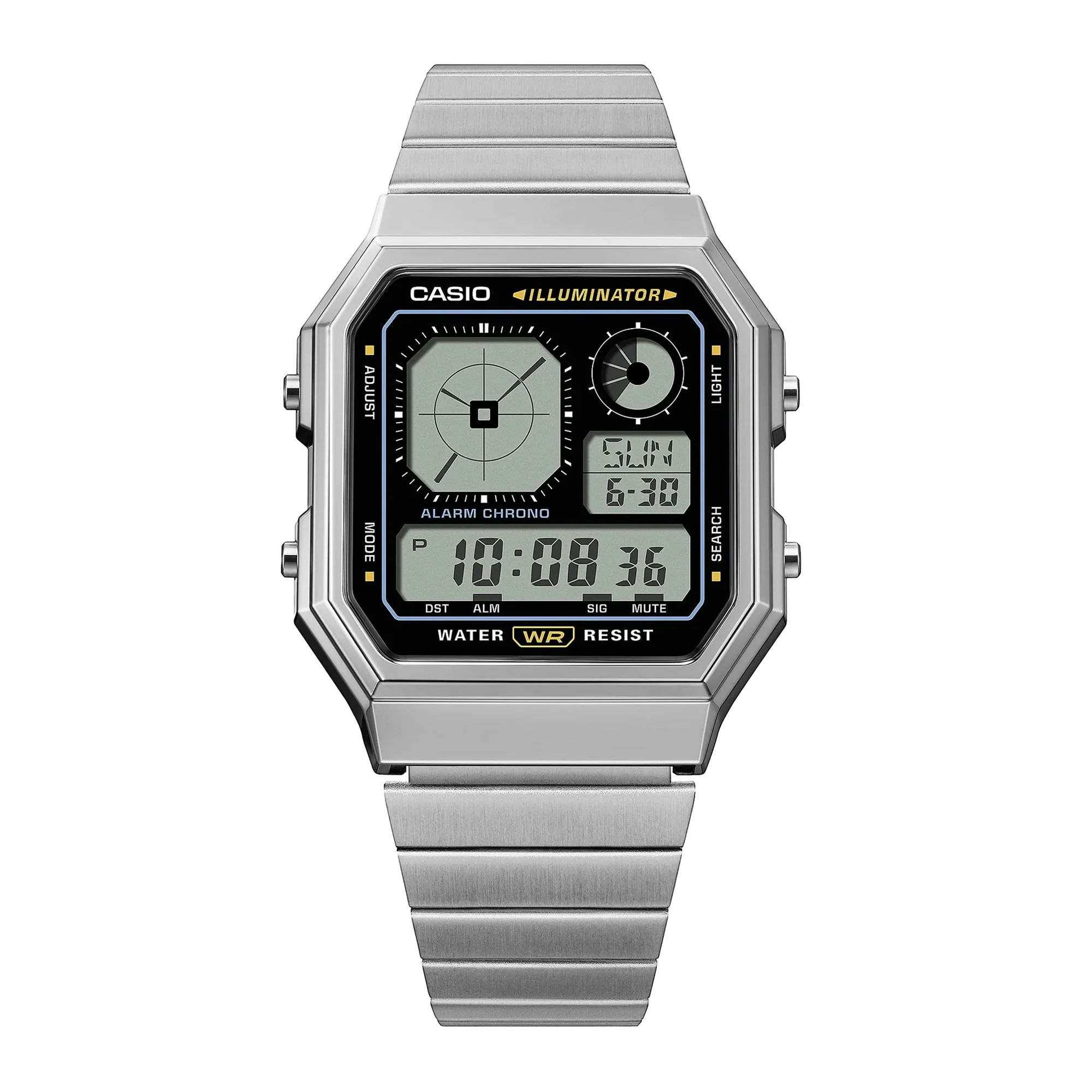 Casio Vintage Digital Stylish Octagon Blk Face/Chrome Plated A130WE-1A - Image 5