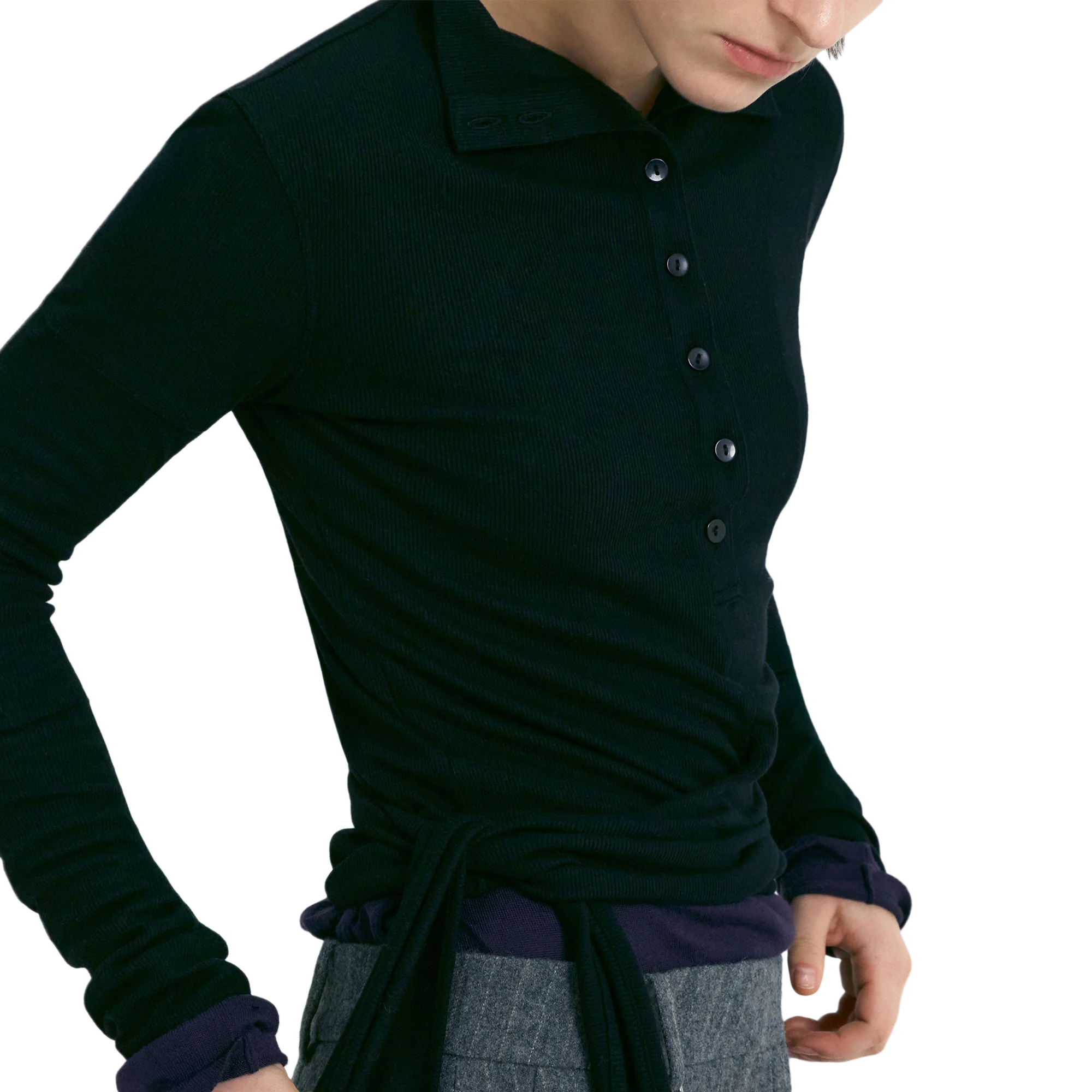 Low Classic Women's Button Up Wrap T-Shirt Black - Image 5