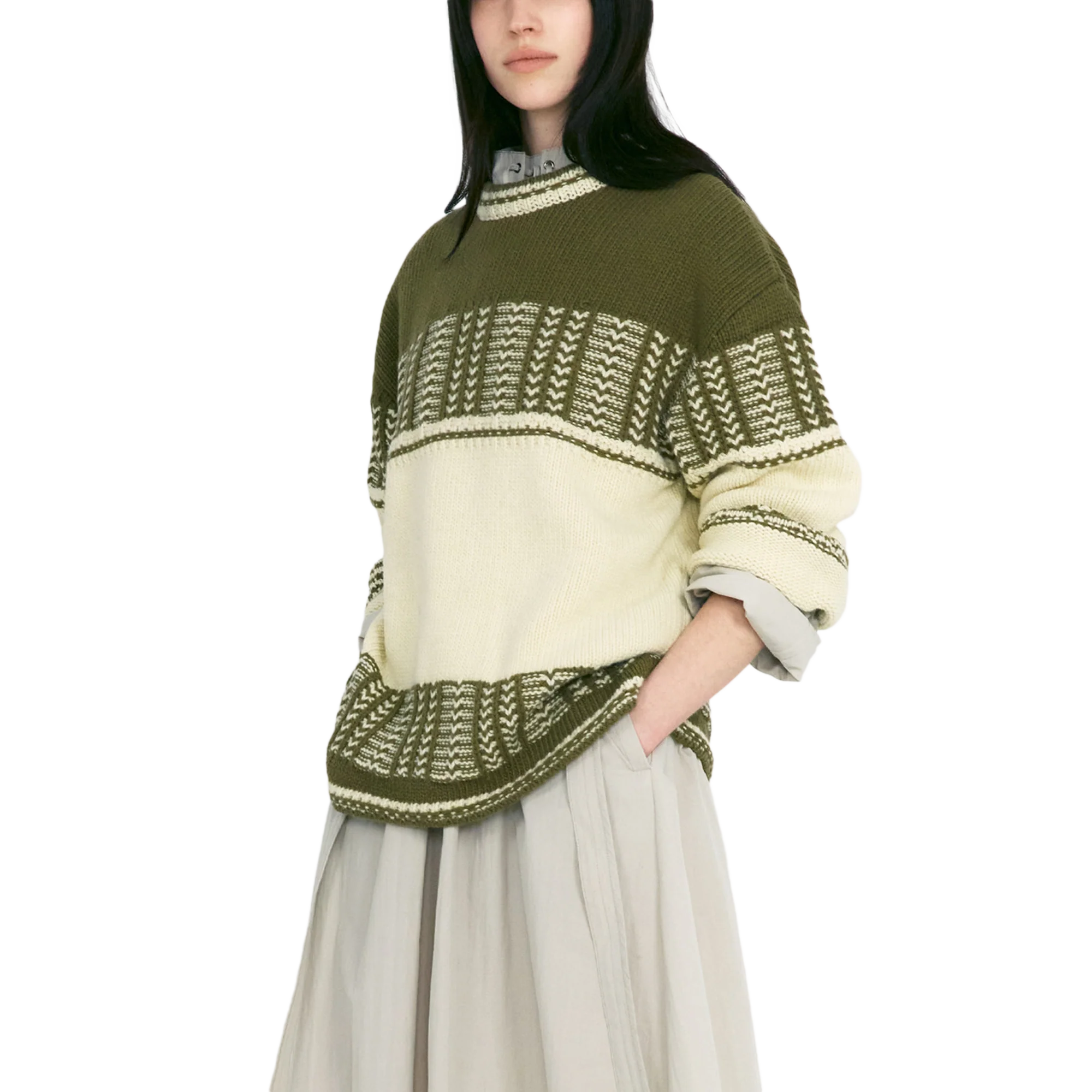 Low Classic Women's Jacquard Knit Sweater Khaki - Image 4