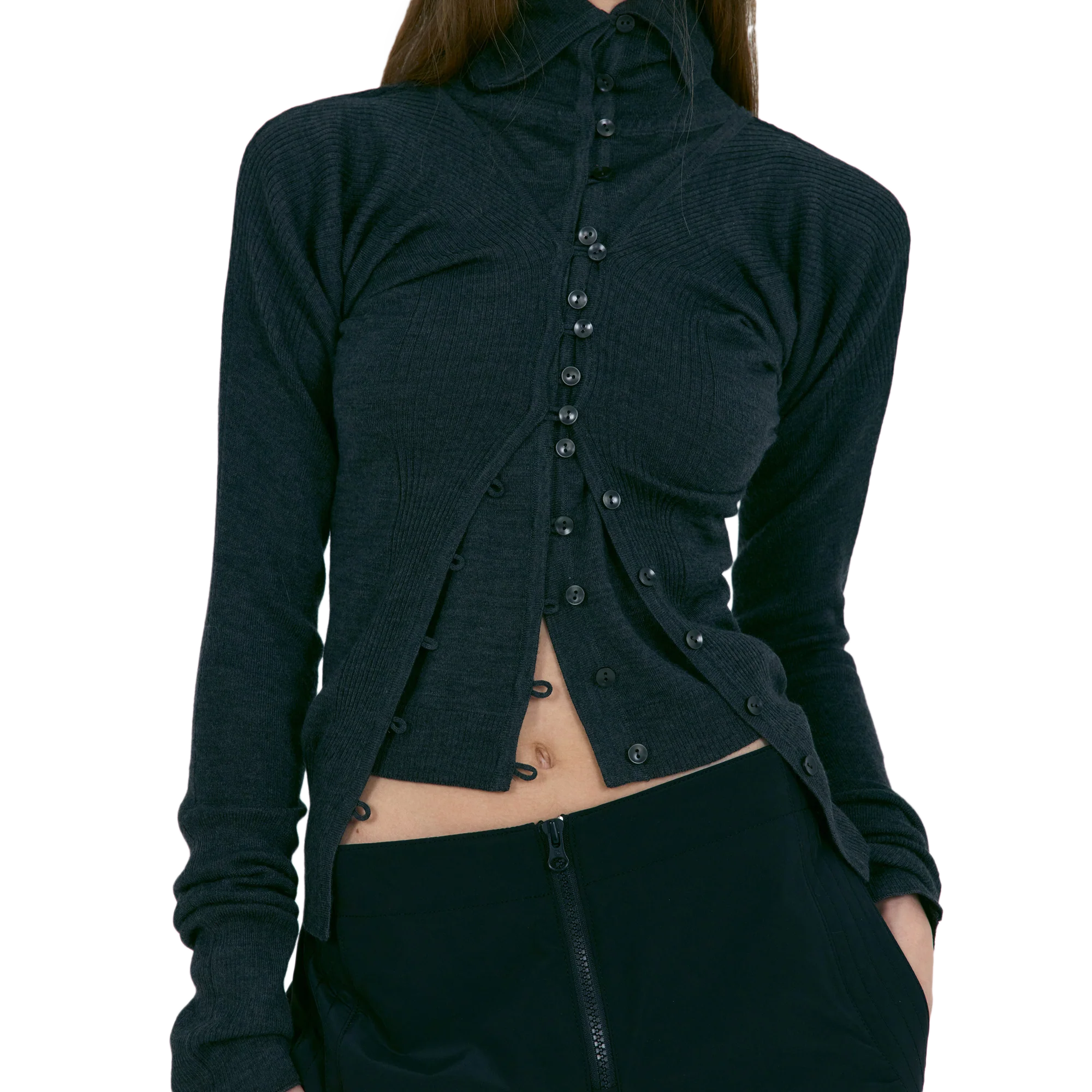 Low Classic Women's Layered Fitted Knit Cardigan Charcoal - Image 2