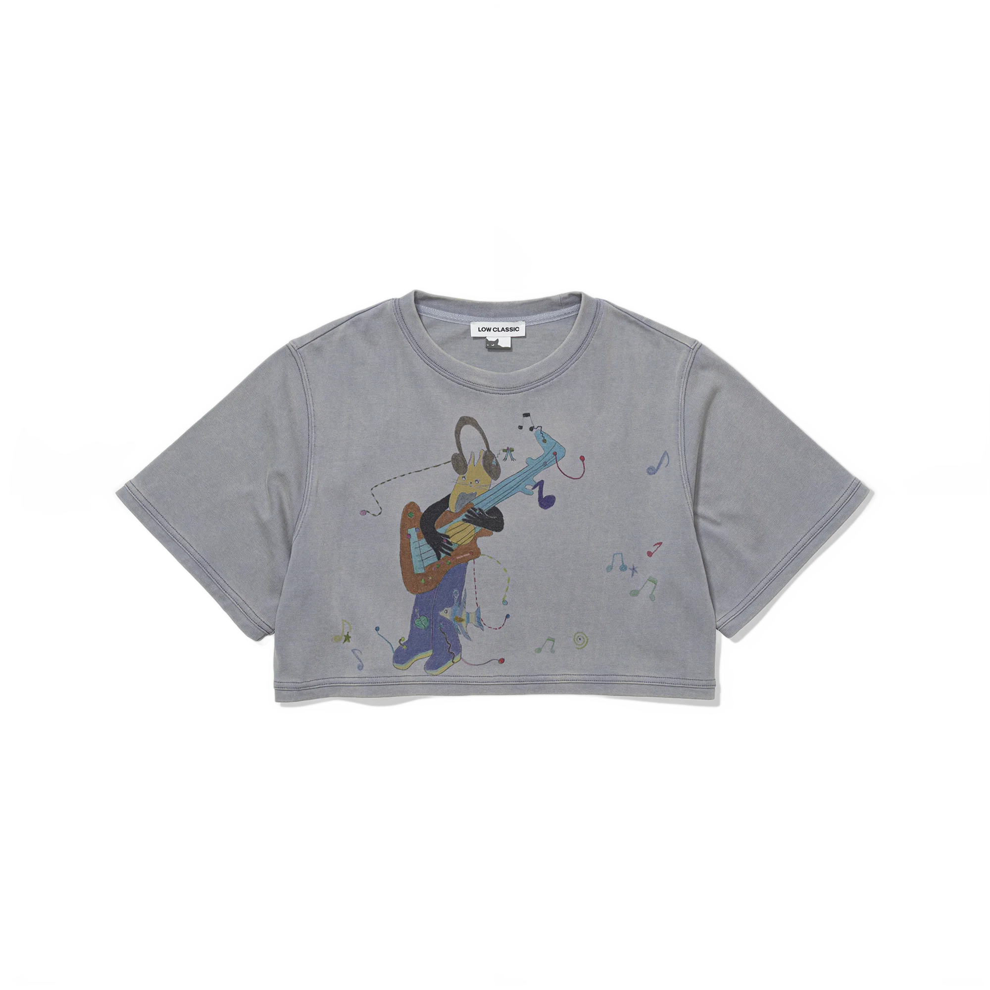 Low Classic x Uou Cute Washed Rockstar Cat T-Shirt Greyish Purple