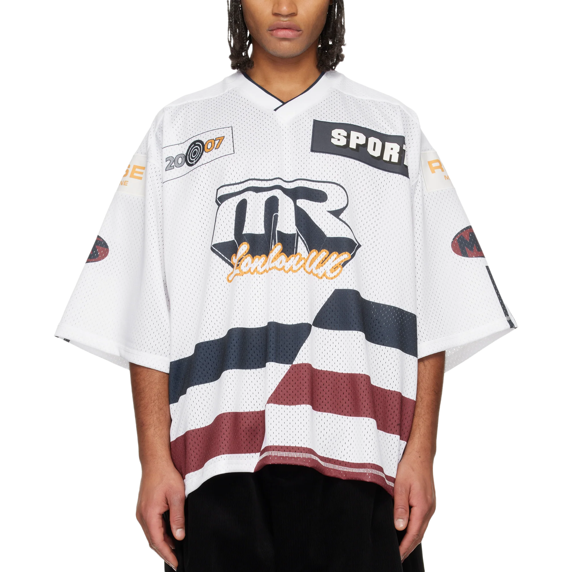 Martine Rose Oversized Hockey Top White Navy - Image 4