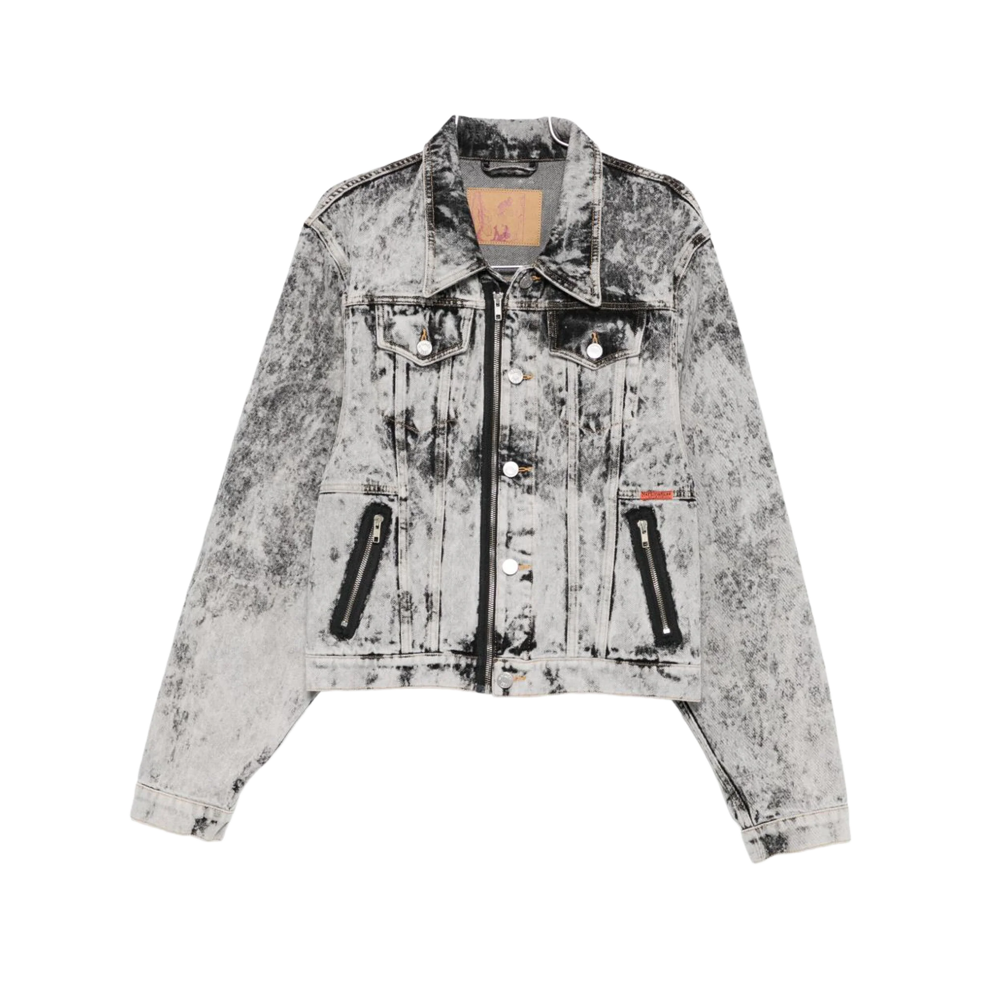 Martine Rose Zip Front Denim Jacket Grey Acid Wash