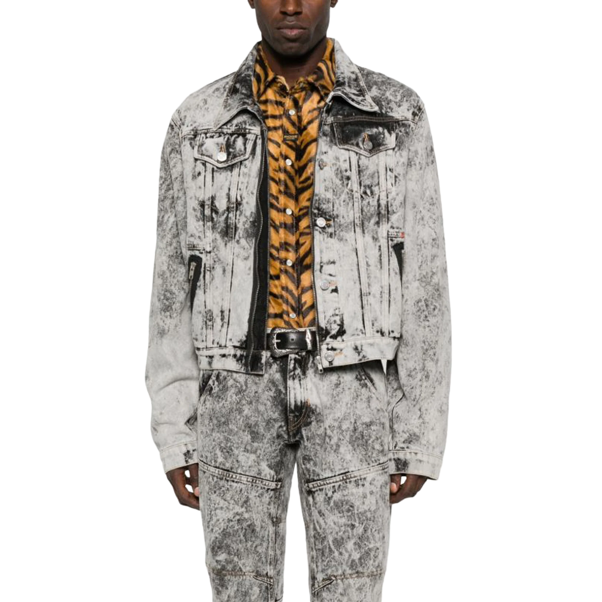 Martine Rose Zip Front Denim Jacket Grey Acid Wash - Image 2