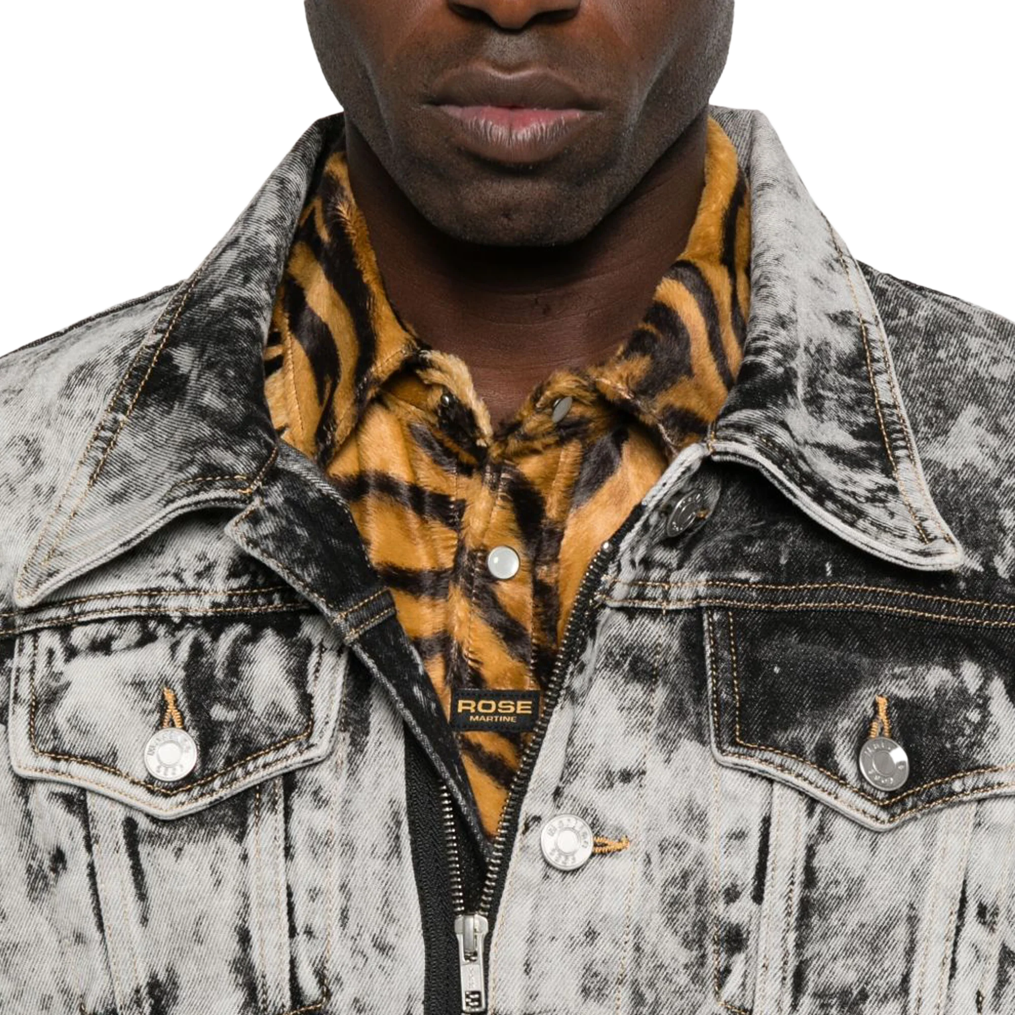 Martine Rose Zip Front Denim Jacket Grey Acid Wash - Image 3