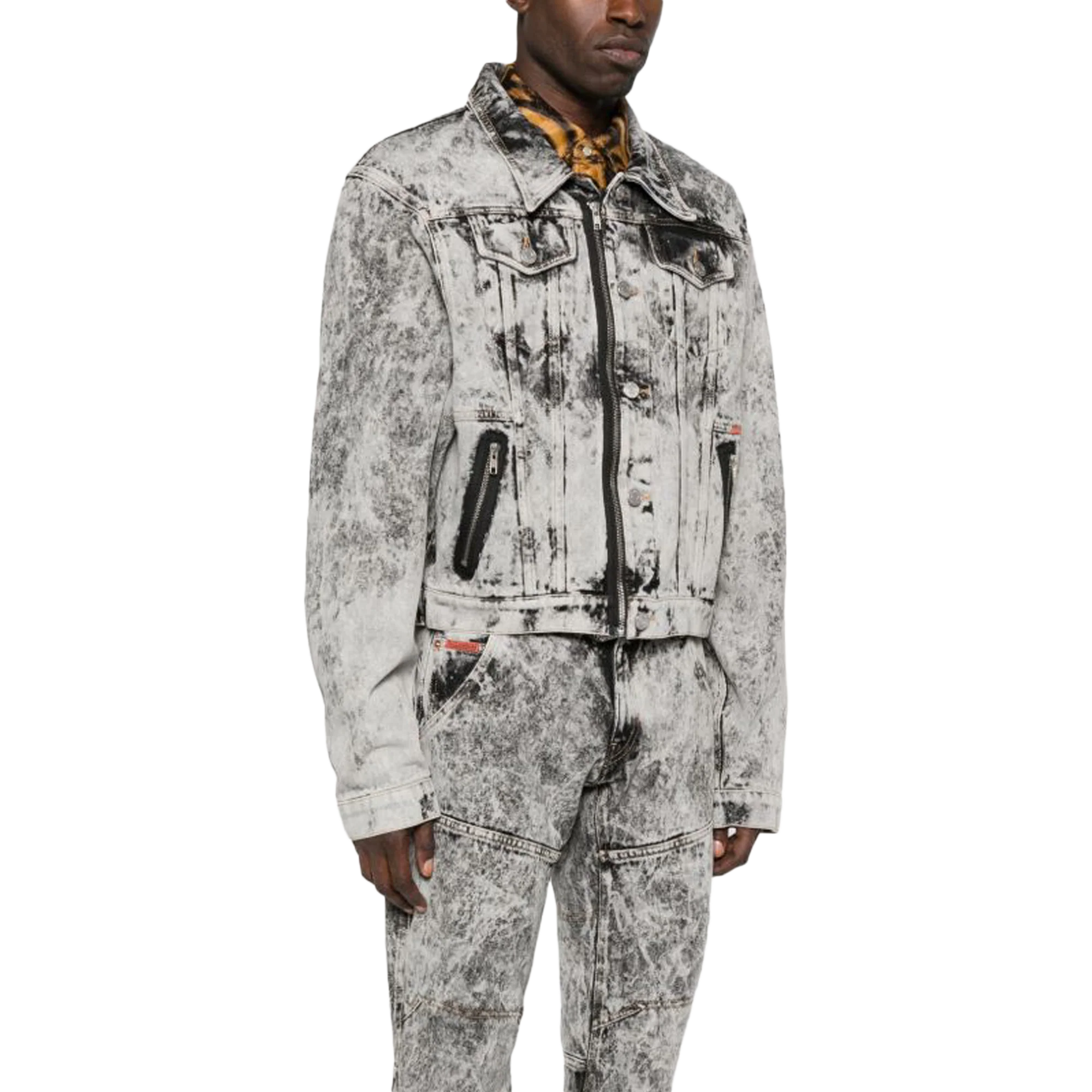 Martine Rose Zip Front Denim Jacket Grey Acid Wash - Image 4