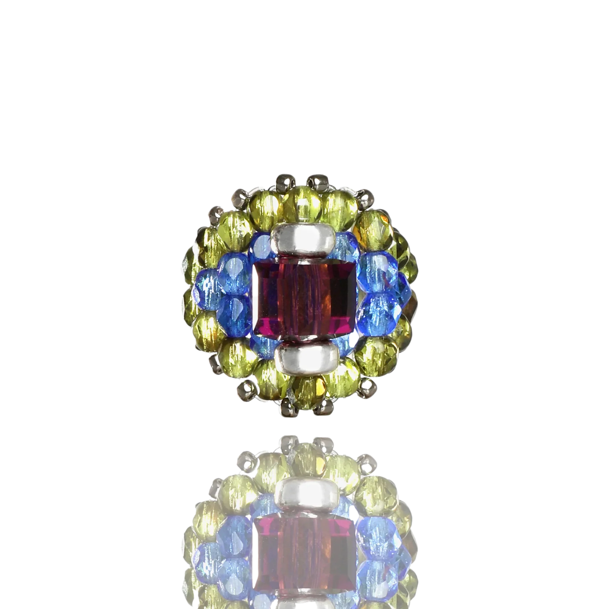 Needles Needles x Tie A Knot Square Crystal Beads Ring Purple/Olive - Image 3