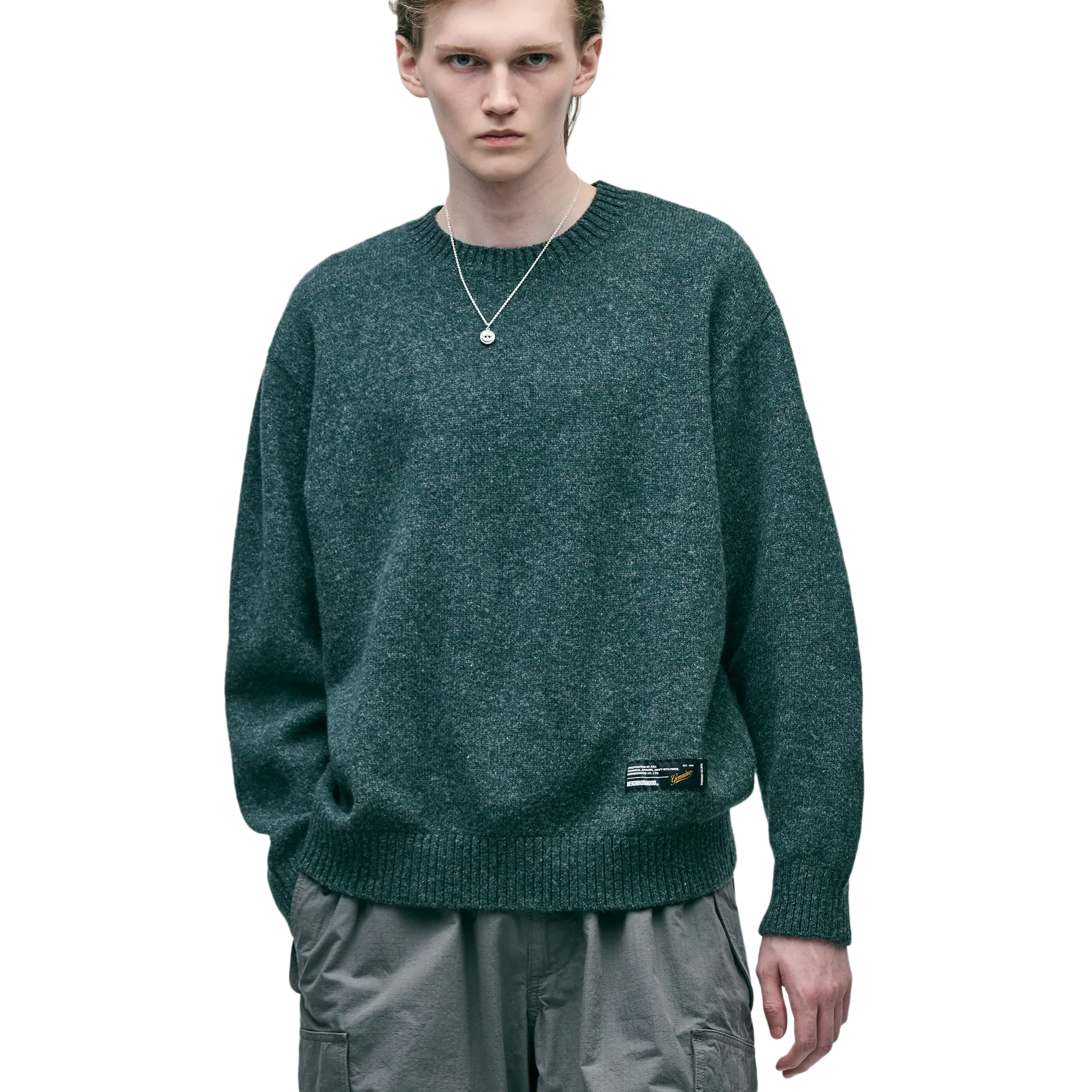 Neighborhood Plain Crewneck Sweater Green 252FUNH-KNM03 - Image 2