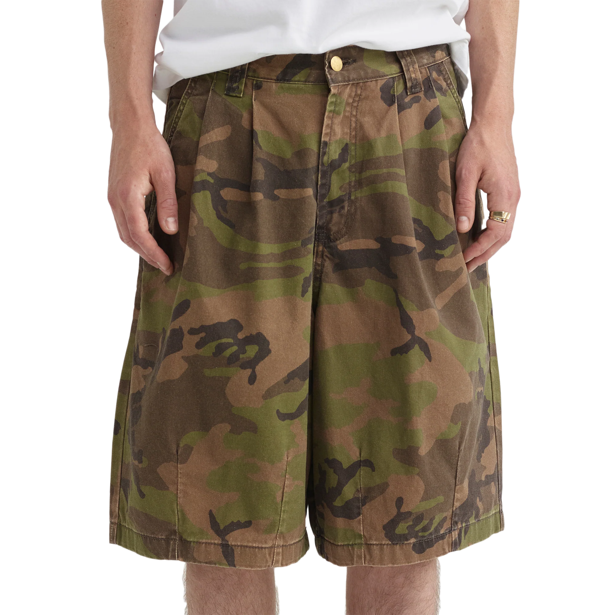 Pseushi Pleated Balloon Shorts Washed Camo