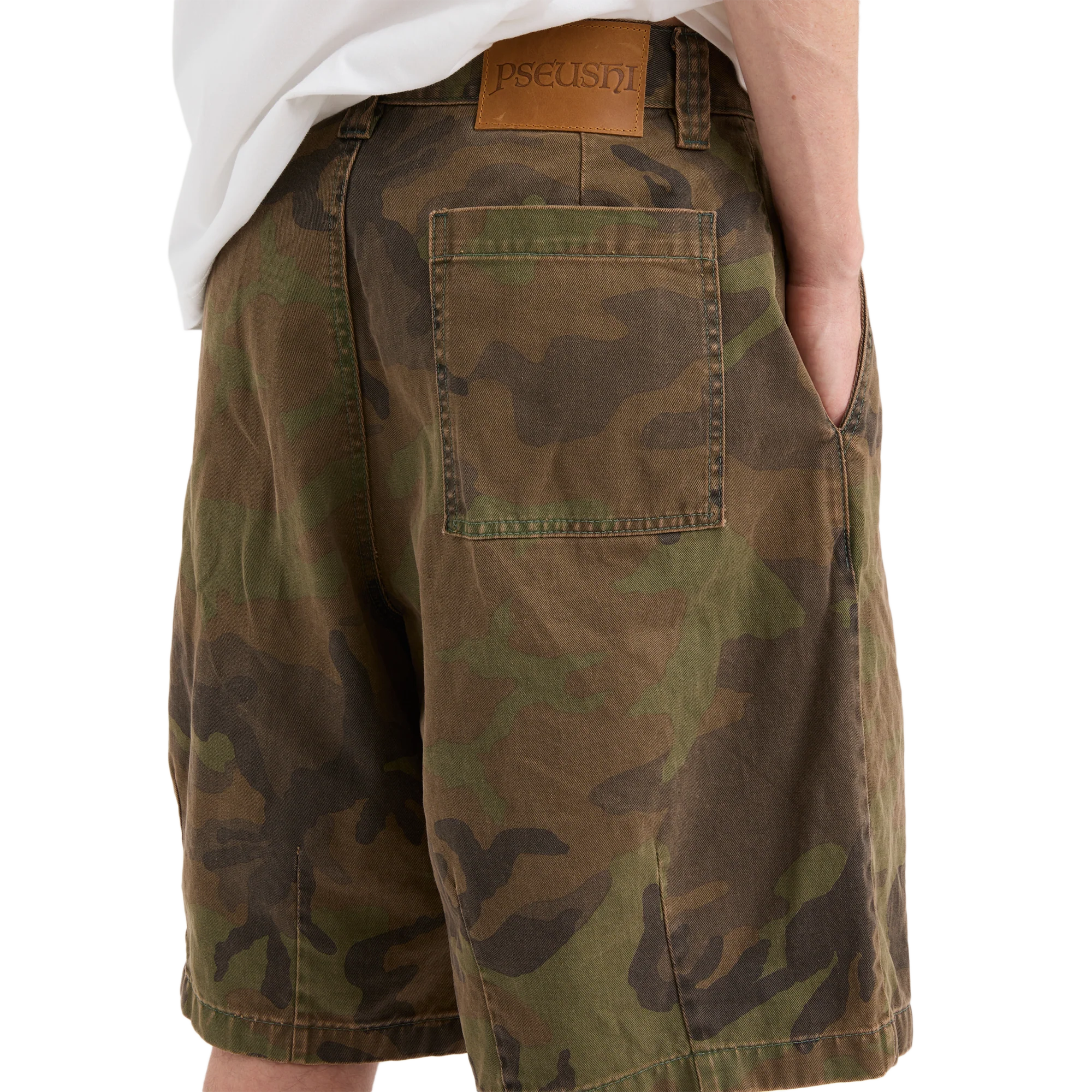 Pseushi Pleated Balloon Shorts Washed Camo - Image 2