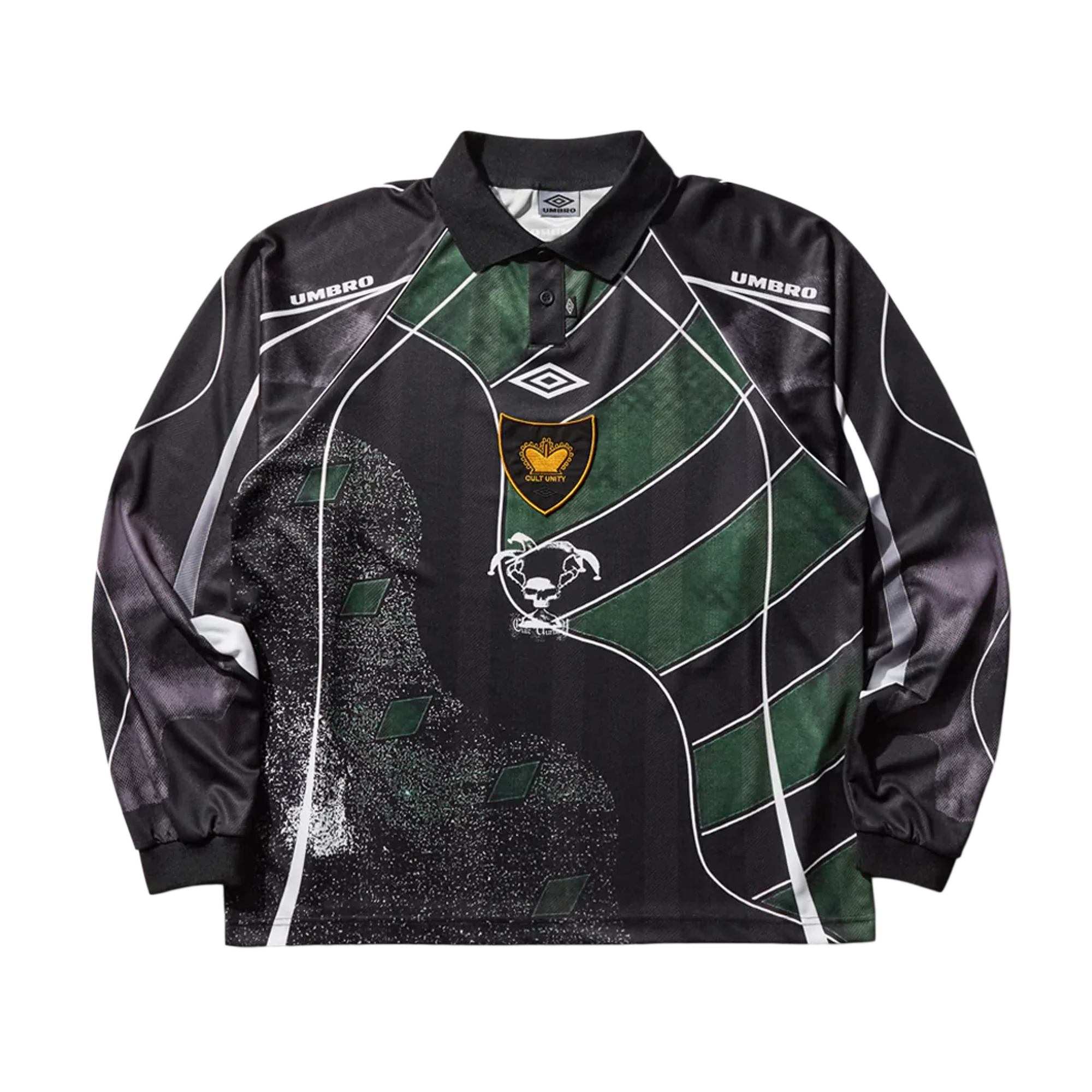 Umbro 95 96 Long Sleeve Polo Dark Green Black